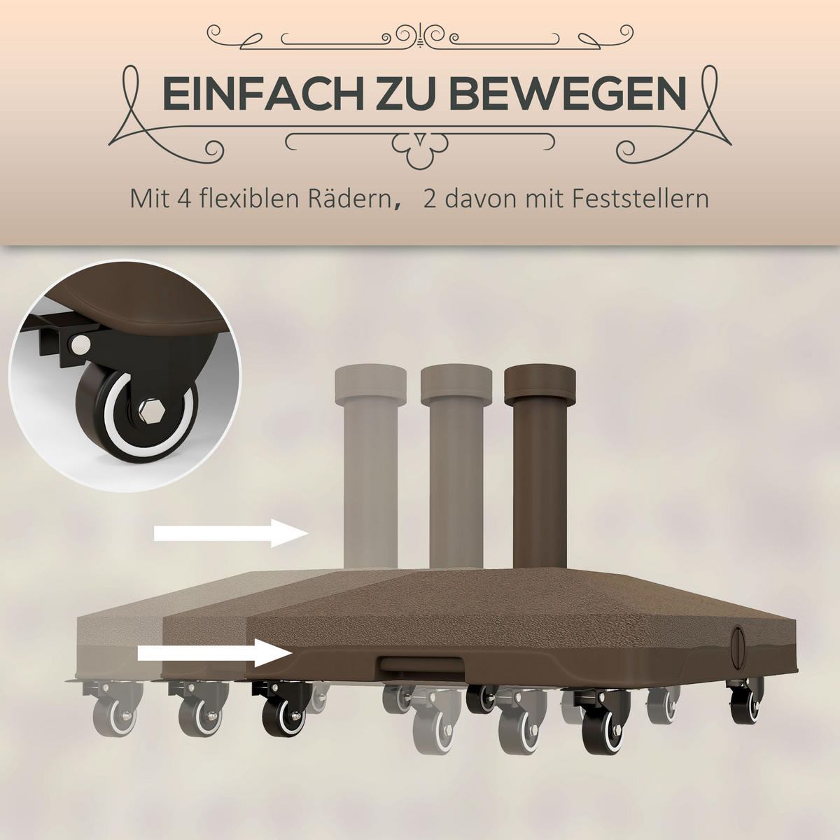 SONNENSCHIRMSTÄNDER bis 20kg befüllbar Quadratisch Schirmständer mit Rolle - Braun, Kunststoff (45/45cm) - Outsunny