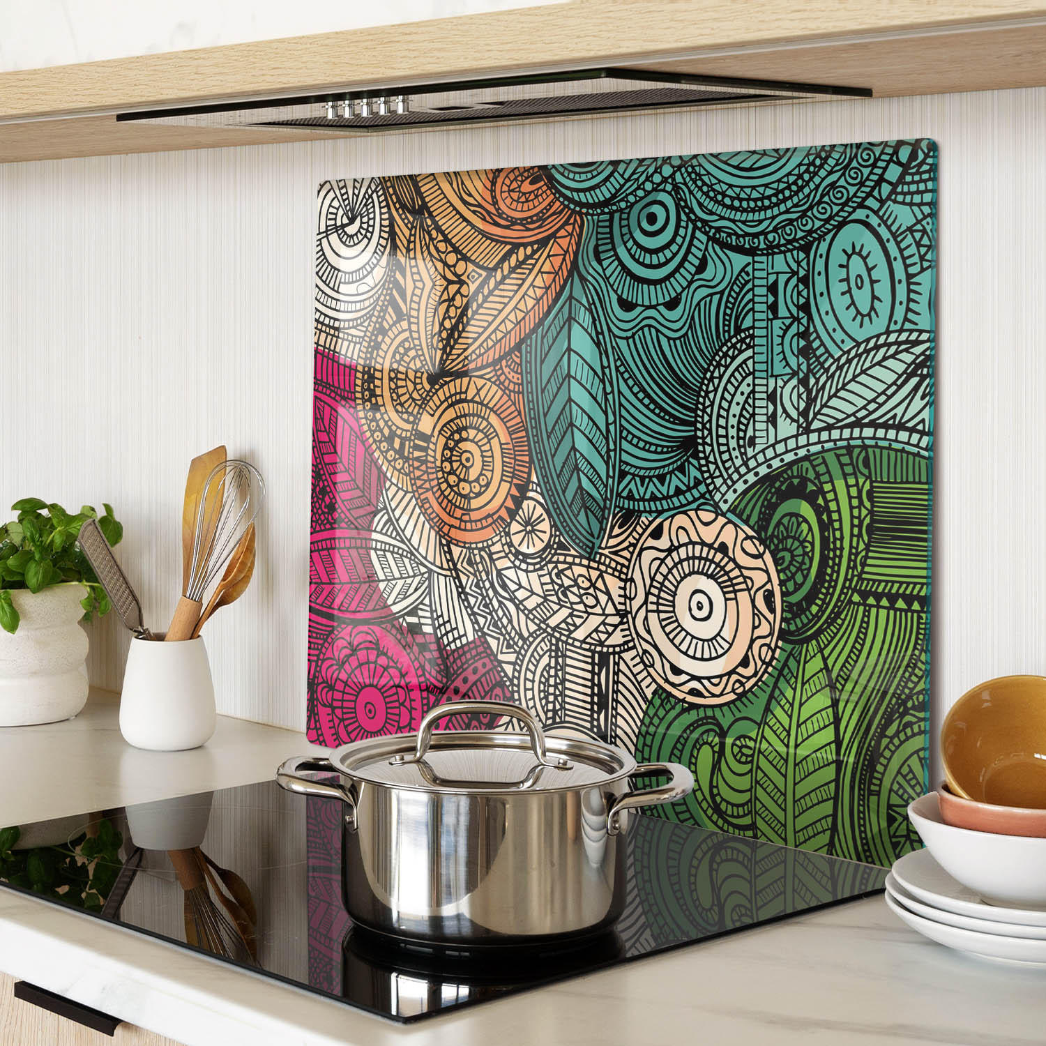 GLASPLATTE 60x52 cm Abstrakte Federn - Multicolor, Glas (60/0.4/52cm) - TULUP