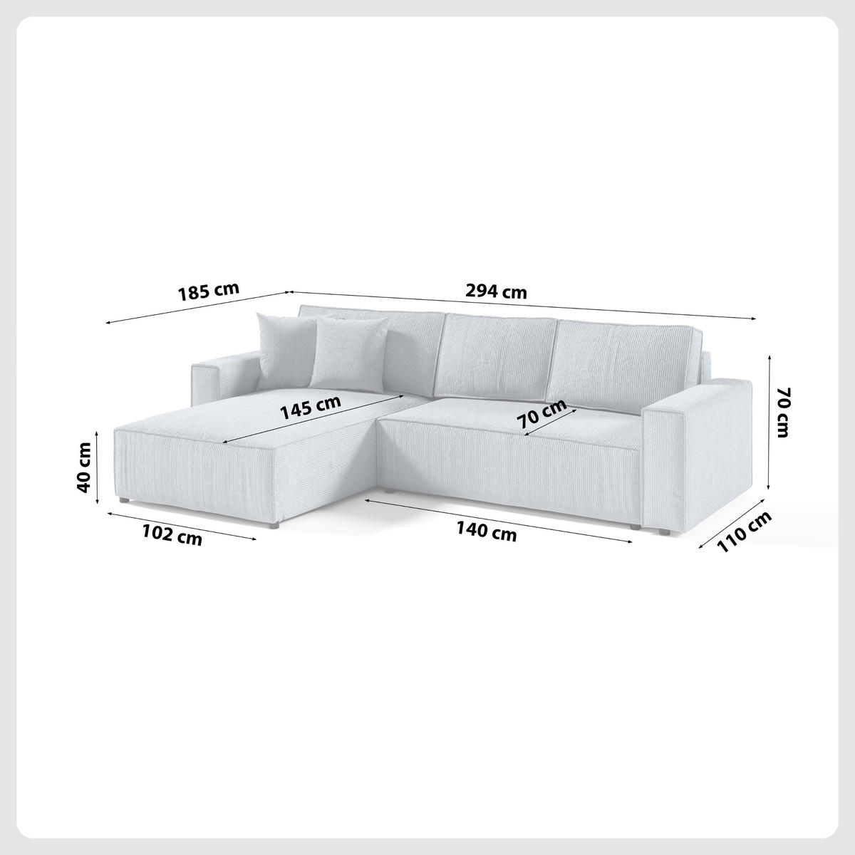 ECKSOFA Bento L Hellgrau - Hellgrau, Naturmaterialien (294/185cm) - Meblito