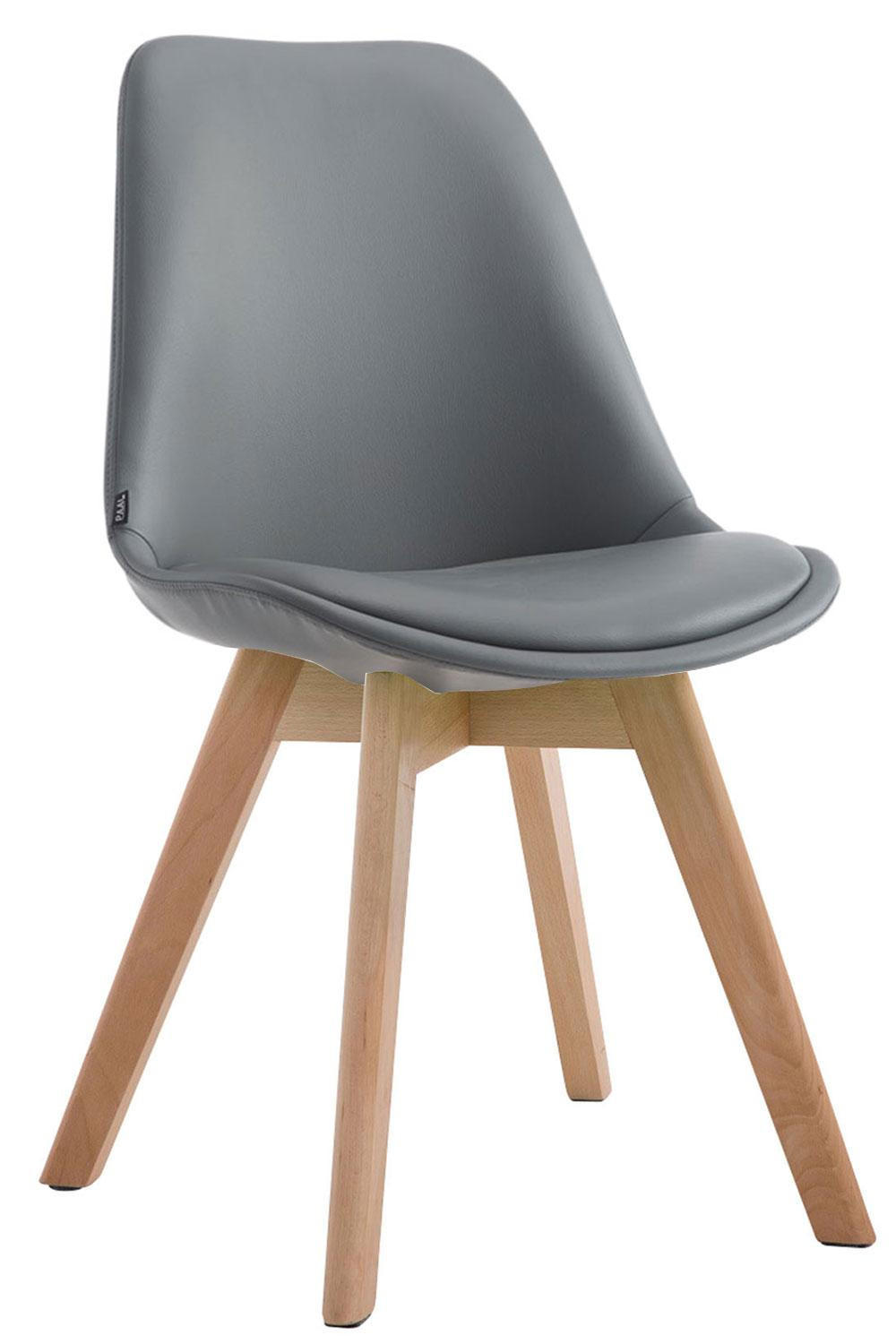 STUHL Lederlook Grau - Eukalyptusholzfarben/Grau, Holz/Textil (48/84/55cm) - CLP