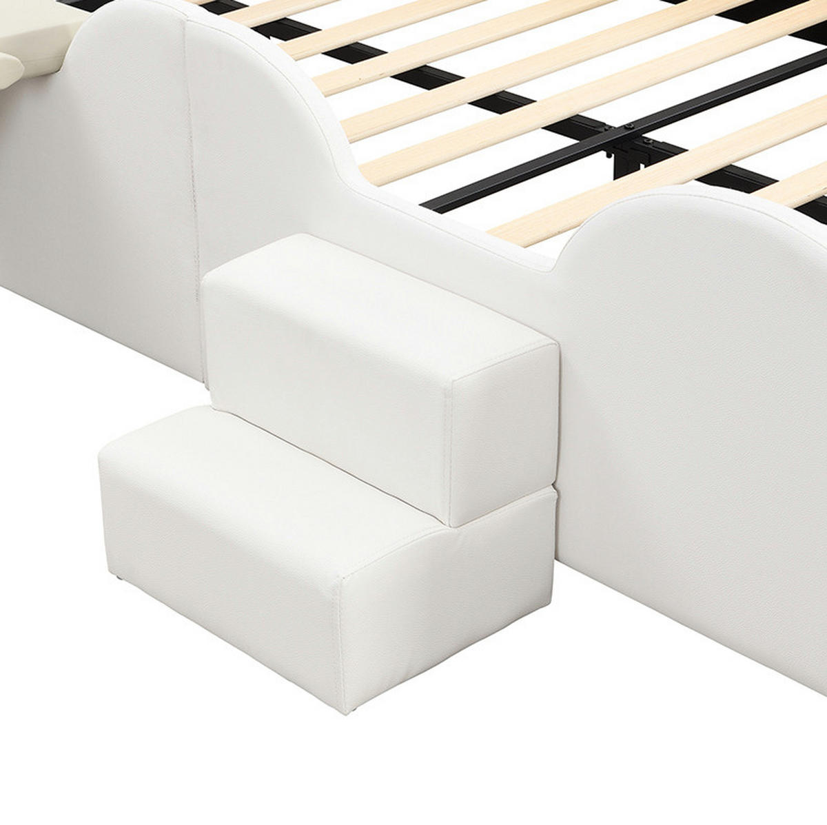 HAUSBETT 140/200 cm Rosa/Weiß aus PU und MDF mit Rutsche und Leiter - Rosa, Kunststoff (140/200cm) - OKMYHOME