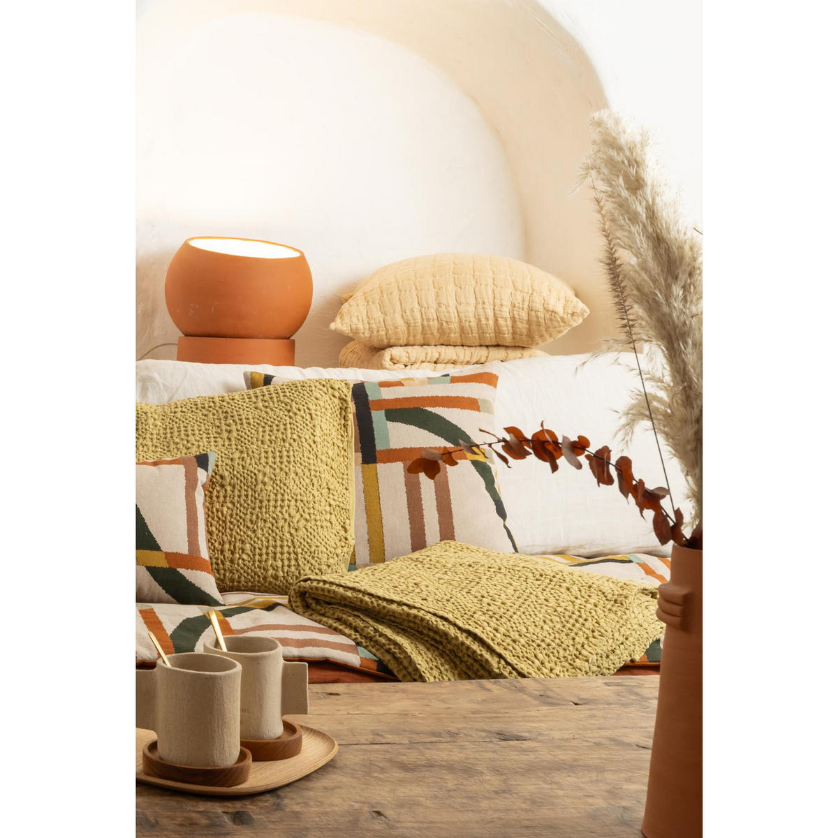 PLAID Swami sandfarbe 130 x 200 cm - Hellgelb, Textil (130/200cm) - Vivaraise