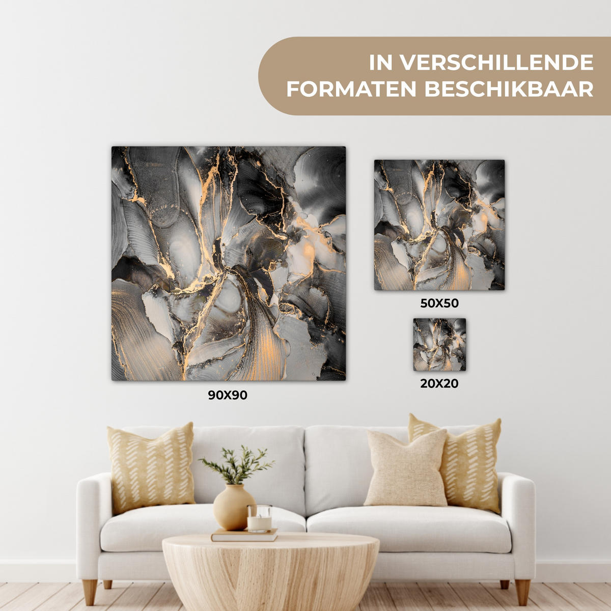 LEINWANDBILD Grau - Luxus - Gold - Marmor Wandbild Wohnzimmer 50x50 cm - Dunkelgrau, Textil (50/50cm) - MuchoWow