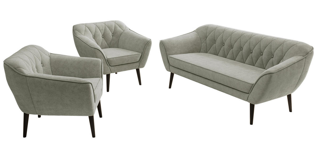 SEDACÍ SOUPRAVA 3+1+1 PIRS - Světle šedá Strukturovaná látka - Černé nohy - černá/stříbrná, kompozitní dřevo/textil (180/75/74cm) - MKS