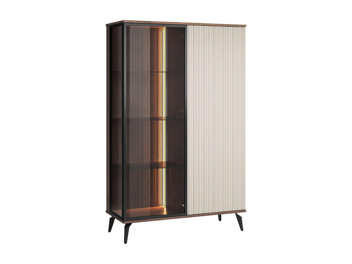 VITRINENSCHRANK - 103 cm x 39 cm - glas - naturfarben dunkel, beige Janeya - Beige/Naturfarben, Glas/Holz (103/162/39cm) - Vente-Unique