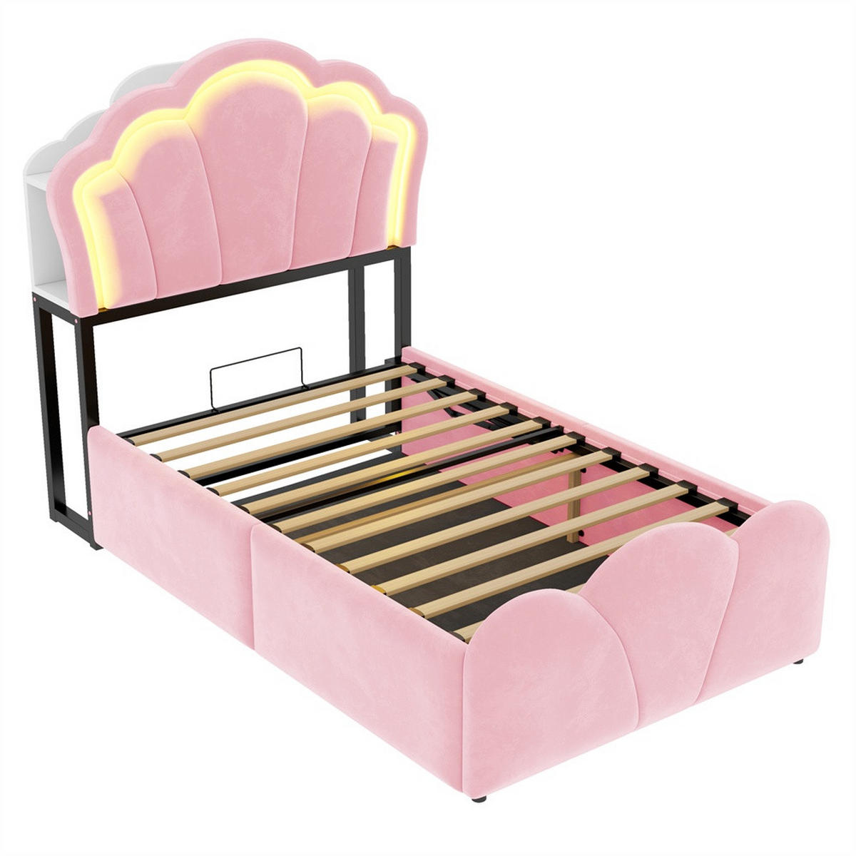 POLSTERBETT 90x200 cm mit hydraulischem Stauraum - LED Beleuchtung & Ladeanschluss - Rosa - ohne Matratze - Pink, Textil (90/200cm) - DELFA