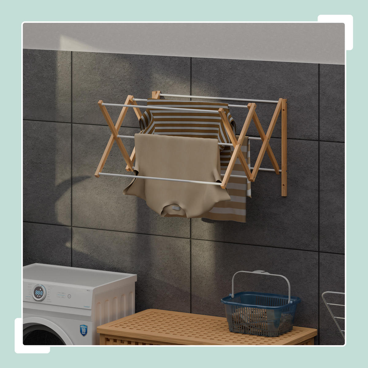 SUŠIAK na prádlo - viacfarebná, kov/drevo (71.5/45/59cm) - Relaxdays