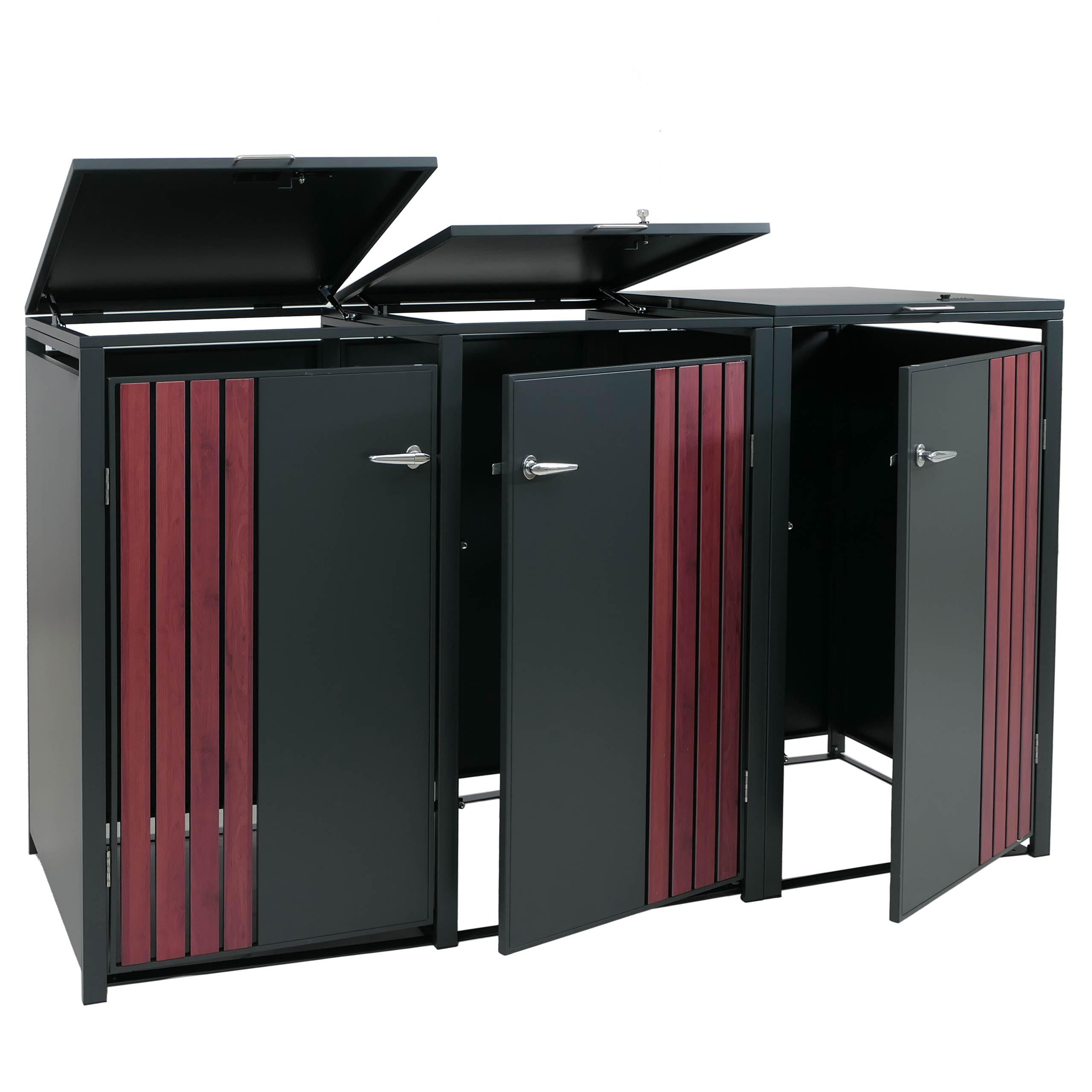 3ER-MÜLLTONNENVERKLEIDUNG Anthrazit, Dunkelbraun - Anthrazit/Dunkelbraun, Metall (200/122/84cm) - MCW