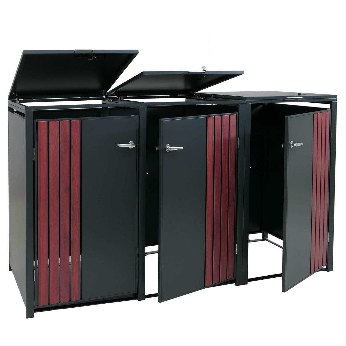 3ER-MÜLLTONNENVERKLEIDUNG Anthrazit, Dunkelbraun - Anthrazit/Dunkelbraun, Metall (200/122/84cm) - MCW