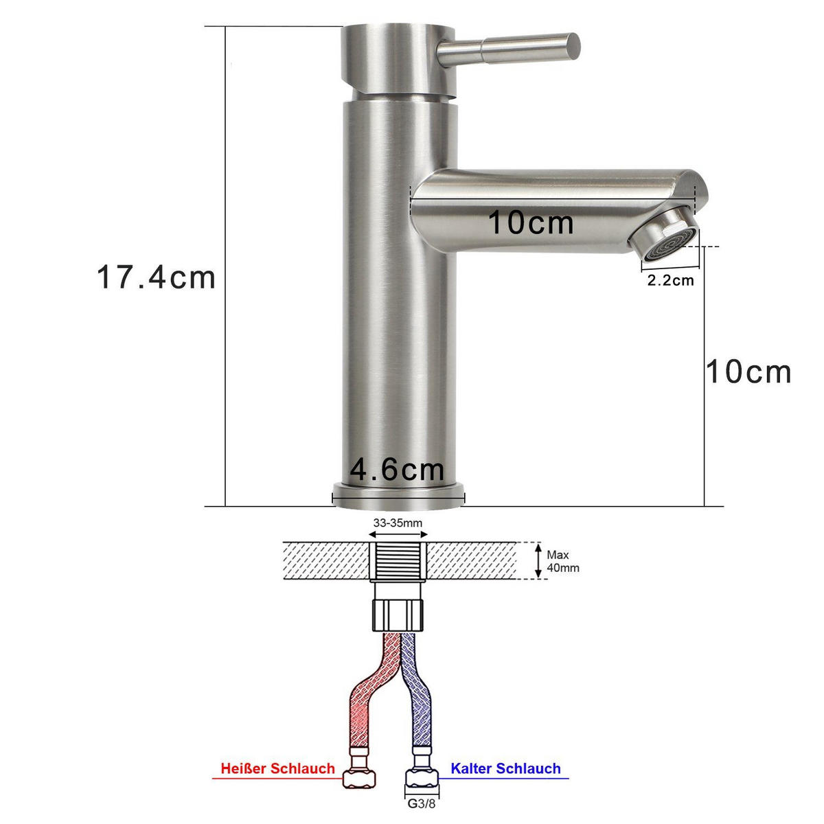 WASCHTISCHARMATUR Quellisu 14.6/4.6/17.4cm - Silberfarben, Metall (4.6/17.4/14.6cm) - ZMH