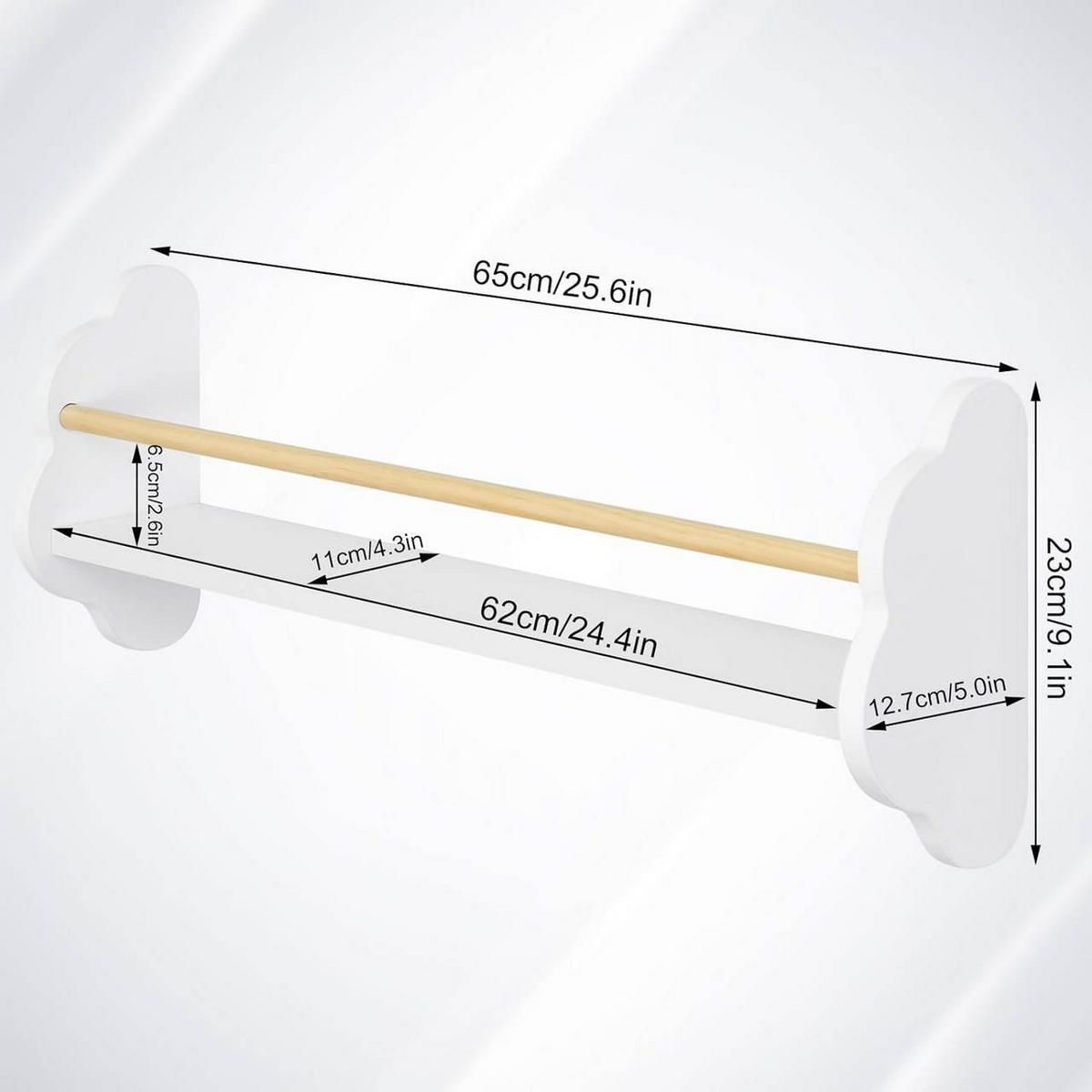 KINDER-WANDREGAL 3er Set, Kiefernholz, 65 x 12,7 x 23cm, Weiß - Weiß, Holz/Holzwerkstoff (65/23/12.7cm) - Woltu