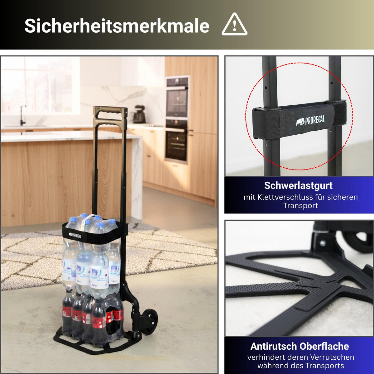 SACKKARRE Elephant klappbar 110x39x42cm Traglast 70kg AluminiumrahmenTRR Fachgummiräder Schwarz - Schwarz, Metall (42/39/110cm) - PROREGAL