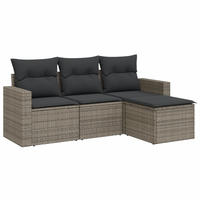 GARTEN-SOFAGARNITUR 4-teilig Mit Kissen Grau Poly Rattan - Grau, Kunststoff - vidaXL