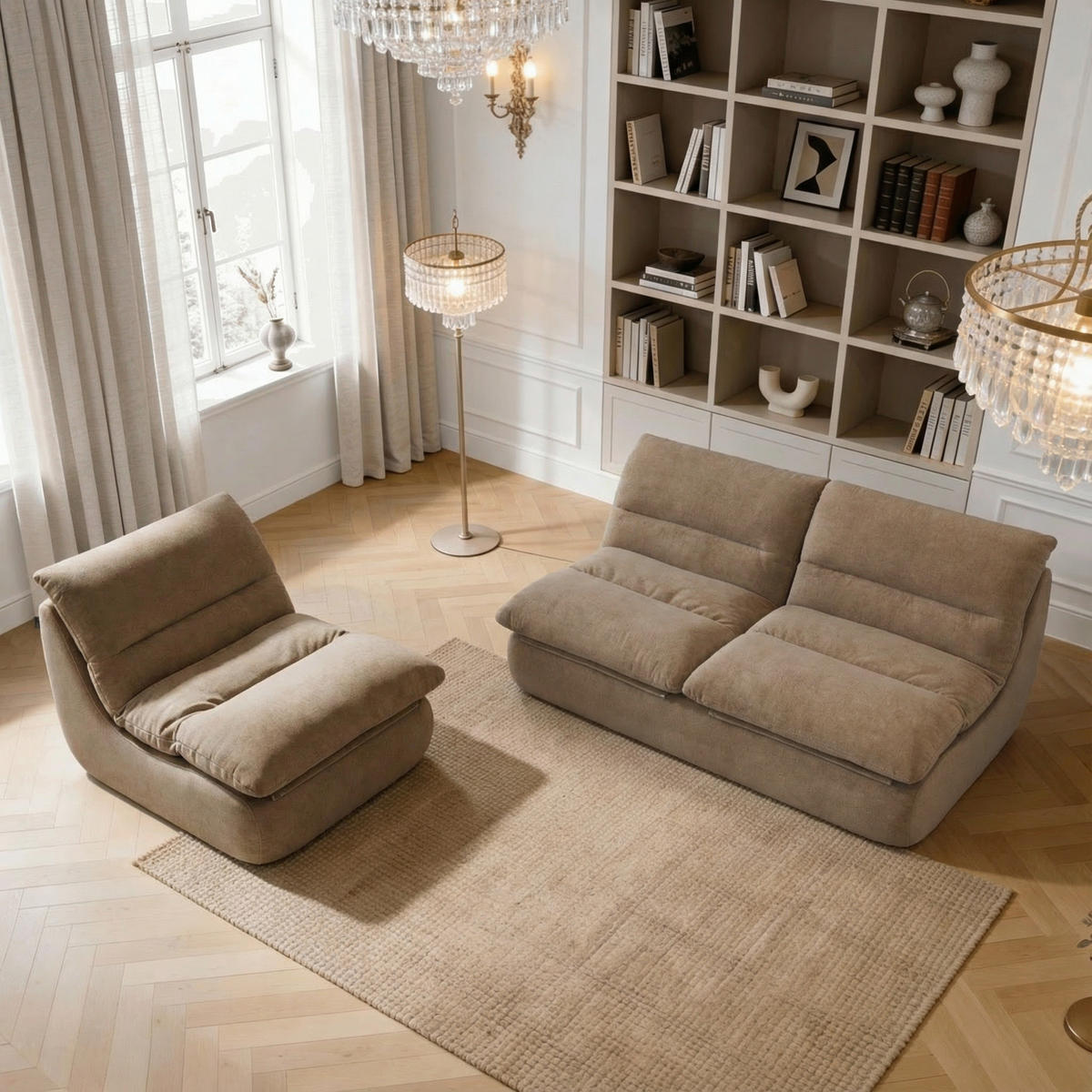SITZGARNITUR Nuvia Sofa und Sessel Sand und Sand - Beige, Textil (160/73/100cm) - COCO Living