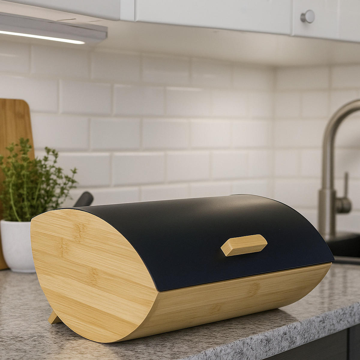 BROTKASTEN Bambus Metall Naturfarben Schwarz zum Aufklappen 35x25x15,5 cm - Schwarz/Naturfarben, Holzwerkstoff/Metall (35/15.5/25cm) - Begryf