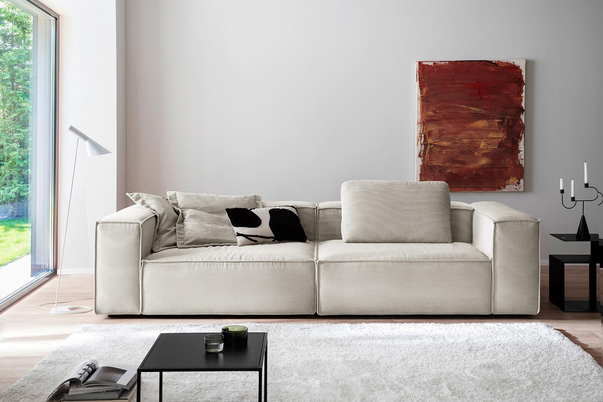 SOFA CARMO Silber Cord - Silberfarben/Schwarz, Kunststoff/Textil (306/68/118cm) - KAWOLA