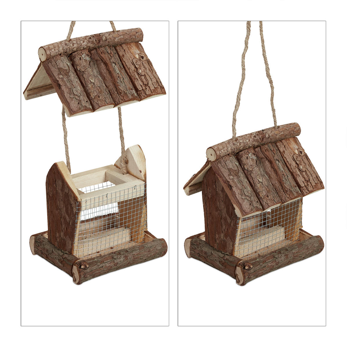 VOGELFUTTERHAUS - Braun, Holz/Metall (15/17/12cm) - Relaxdays