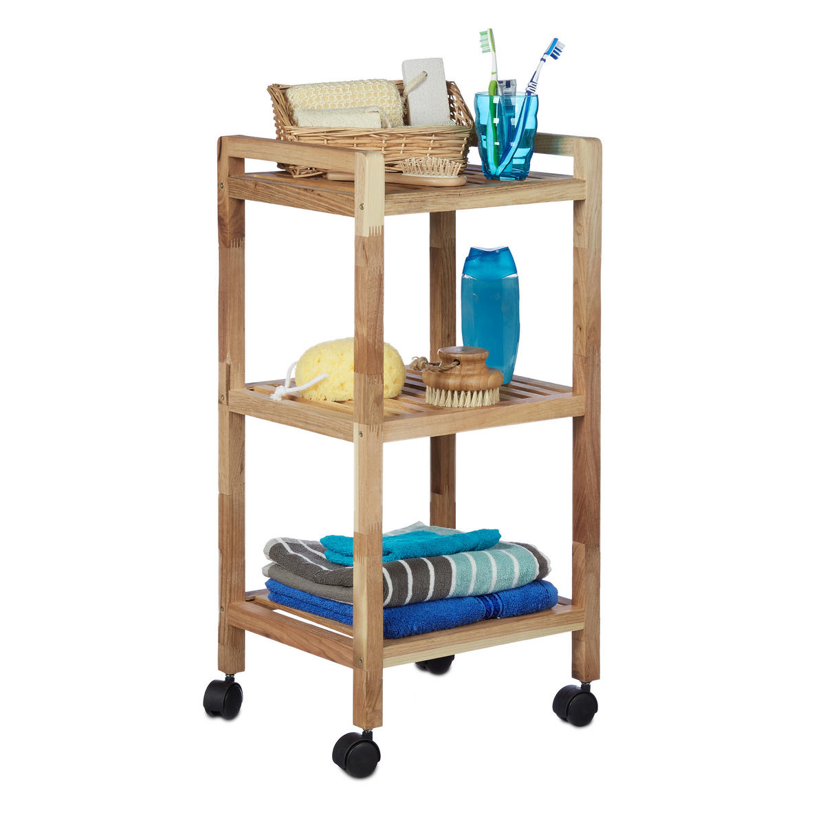 BADREGAL - Hellbraun, Holz/Kunststoff (35/71.5/31cm) - Relaxdays