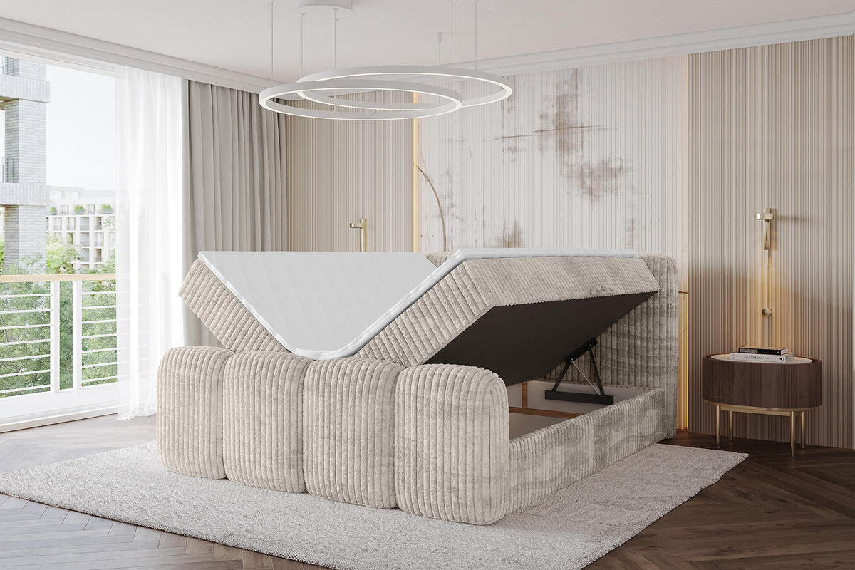 AMERICKÁ postel s matrací H4 a lamelovým roštem – NINA-Z – 120 × 200 cm – krémová - krémová, kompozitní dřevo (120/200cm) - ALTDECOR