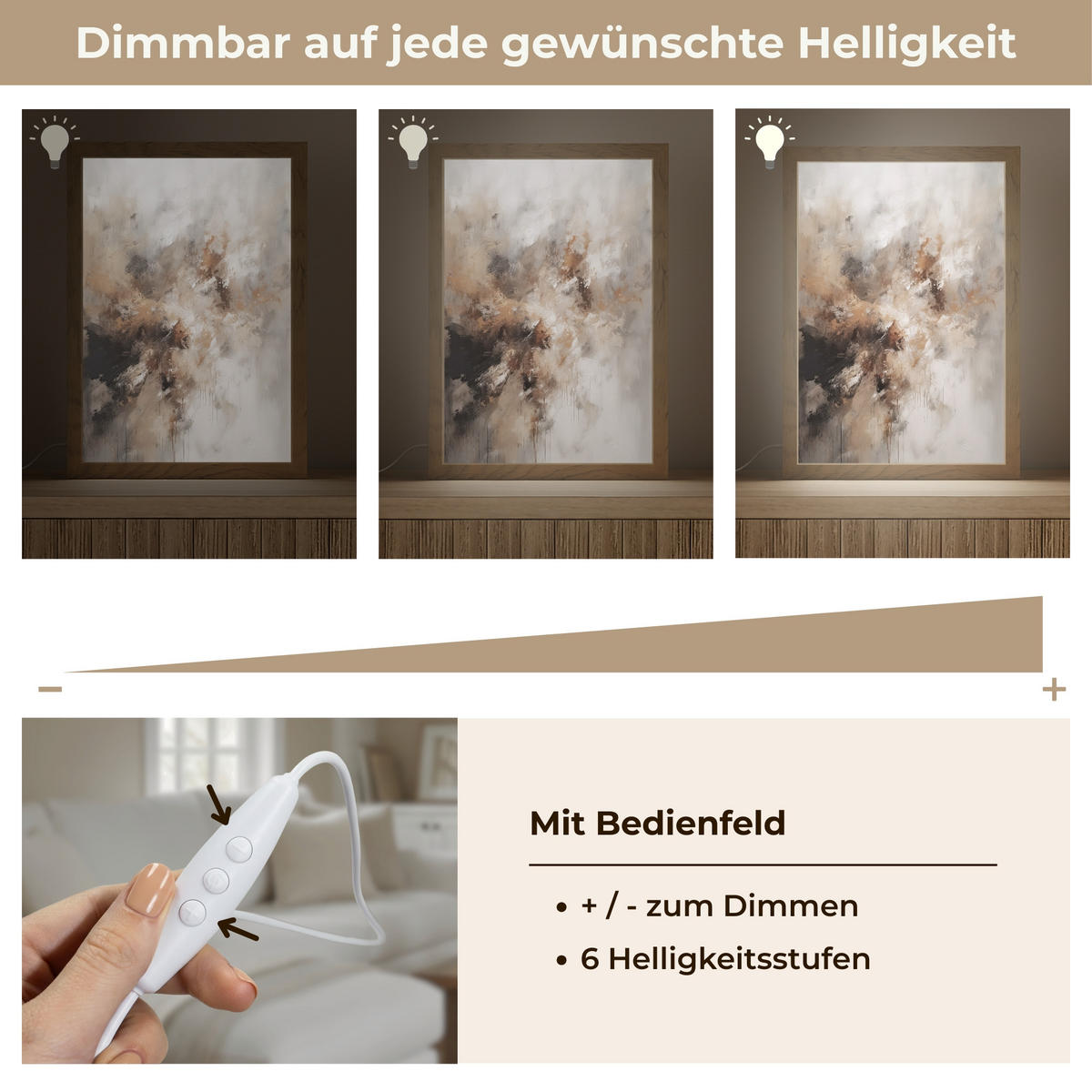 TISCHLEUCHTE Farbe - Abstrakt - Beige - Kunst 20x30 cm - Apfelbaumfarben, Holzwerkstoff (8/20/30cm) - OnlyWow