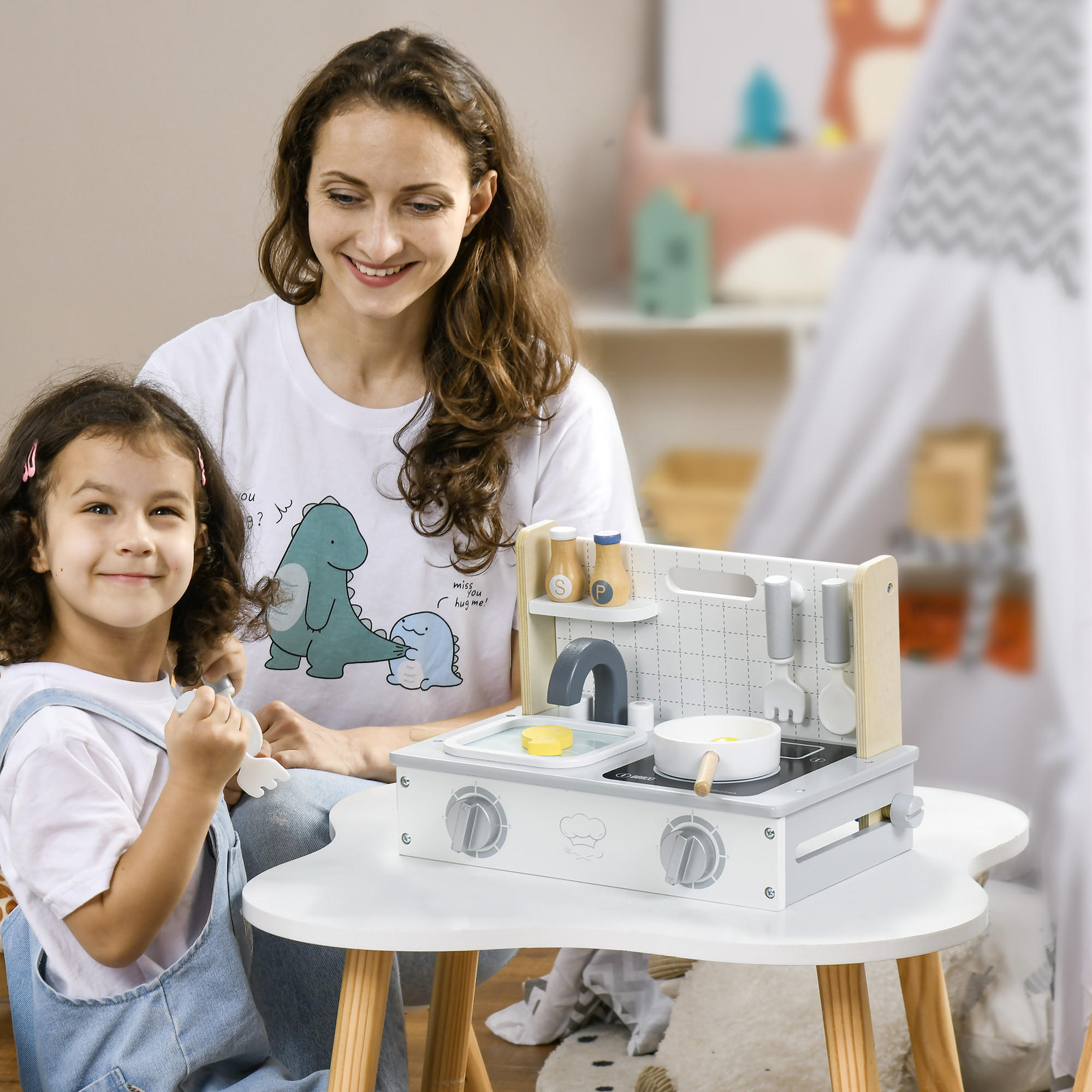 KINDERKÜCHE - Gelb/Grau, Holzwerkstoff (36/21.5/25cm) - AIYAPLAY