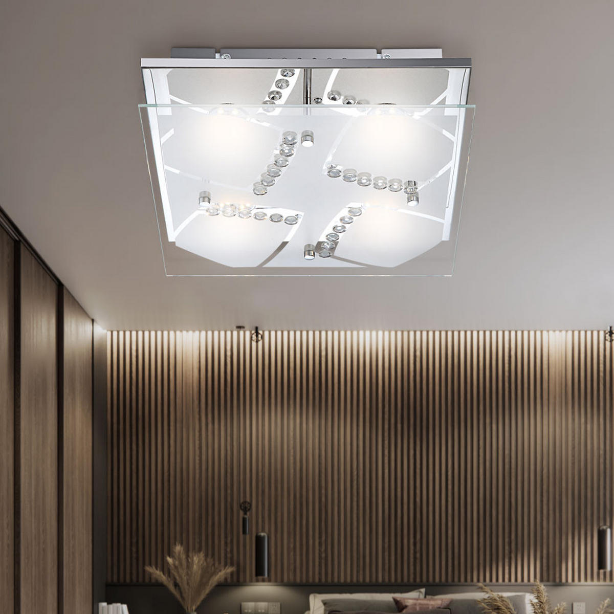 LED DECKENLEUCHTE Kristalloptik Silber Chrom - Silberfarben, Glas (30/30/8.4cm) - Globo Lighting