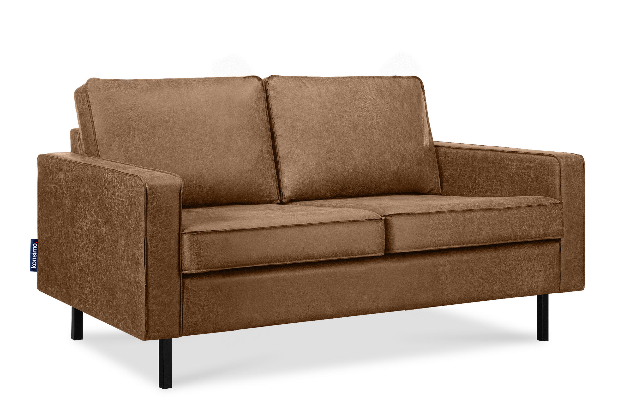 2-SITZER-SOFA INVIA Klassische-Stil mit Armlehnen, Lederoptik-Stoff, braun - Schwarz/Braun, Textil (164/87/98cm) - KONSIMO®