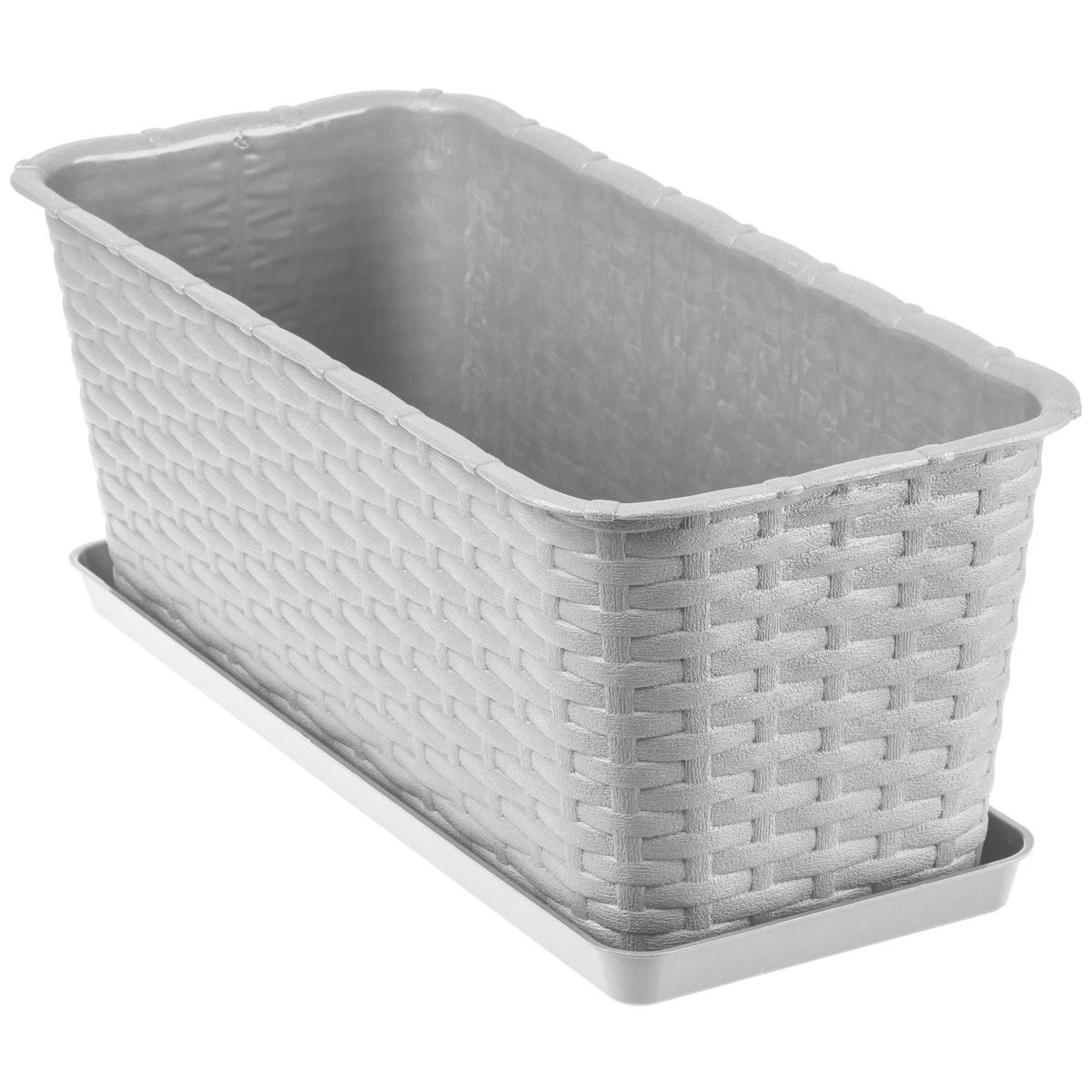 BALKONKASTEN mit Untersetzer 40 cm, Grau - Grau, Kunststoff (17/40cm) - KADAX