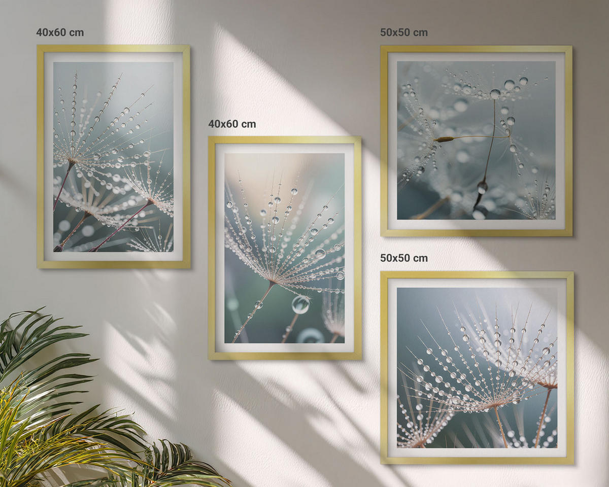 BILDER SET 4er Set - 50x50 cm & 40x60 cm Goldrahmen - Wassertropfen auf Löwenzahnsprossen - Goldfarben, Kunststoff (50/50cm) - TULUP