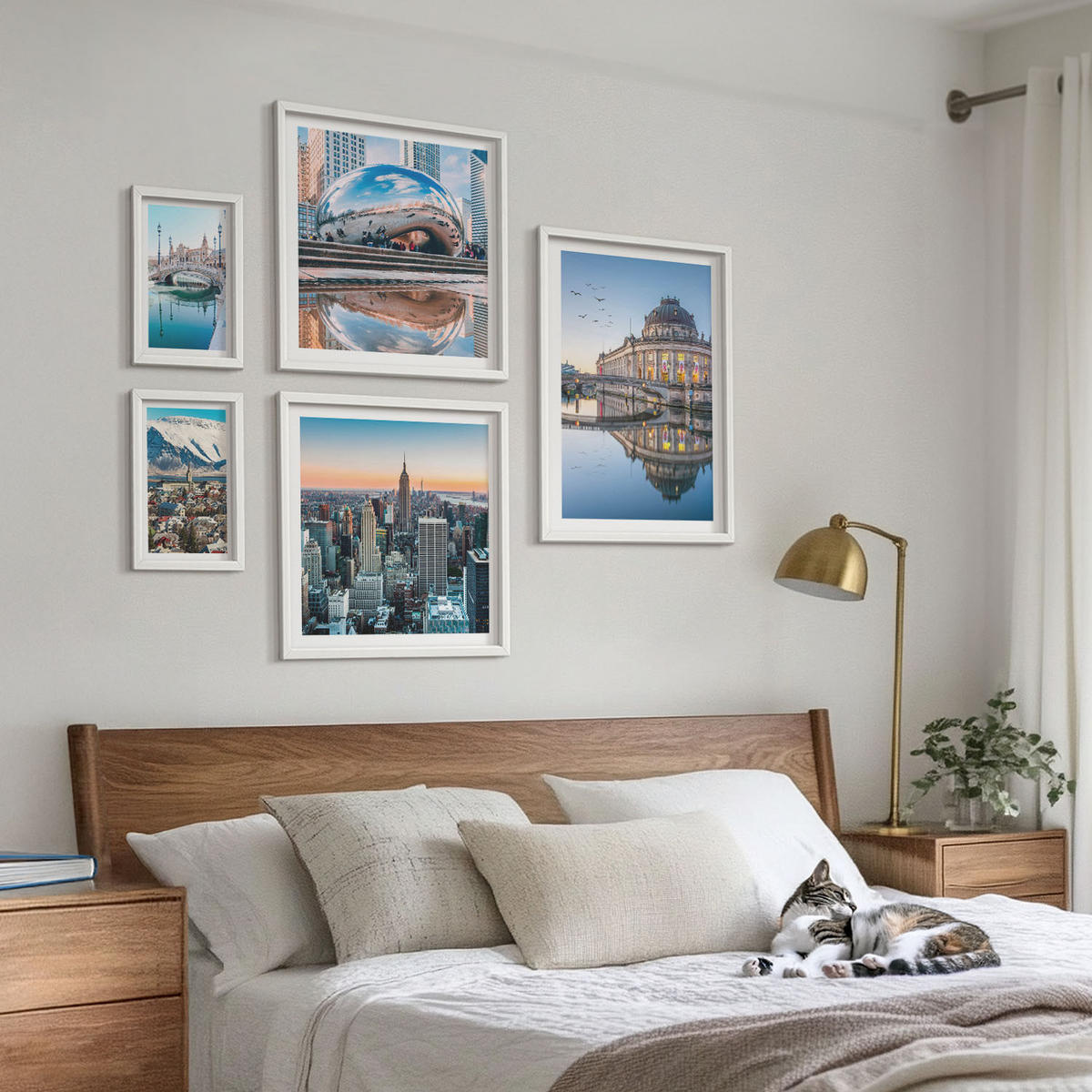 BILDER SET 5er Set - 50x50 cm & 20x30 cm & 40x60 cm Weißer Rahmen - Architektur von Städten am Wasser - Weiß, Kunststoff (40/60cm) - TULUP
