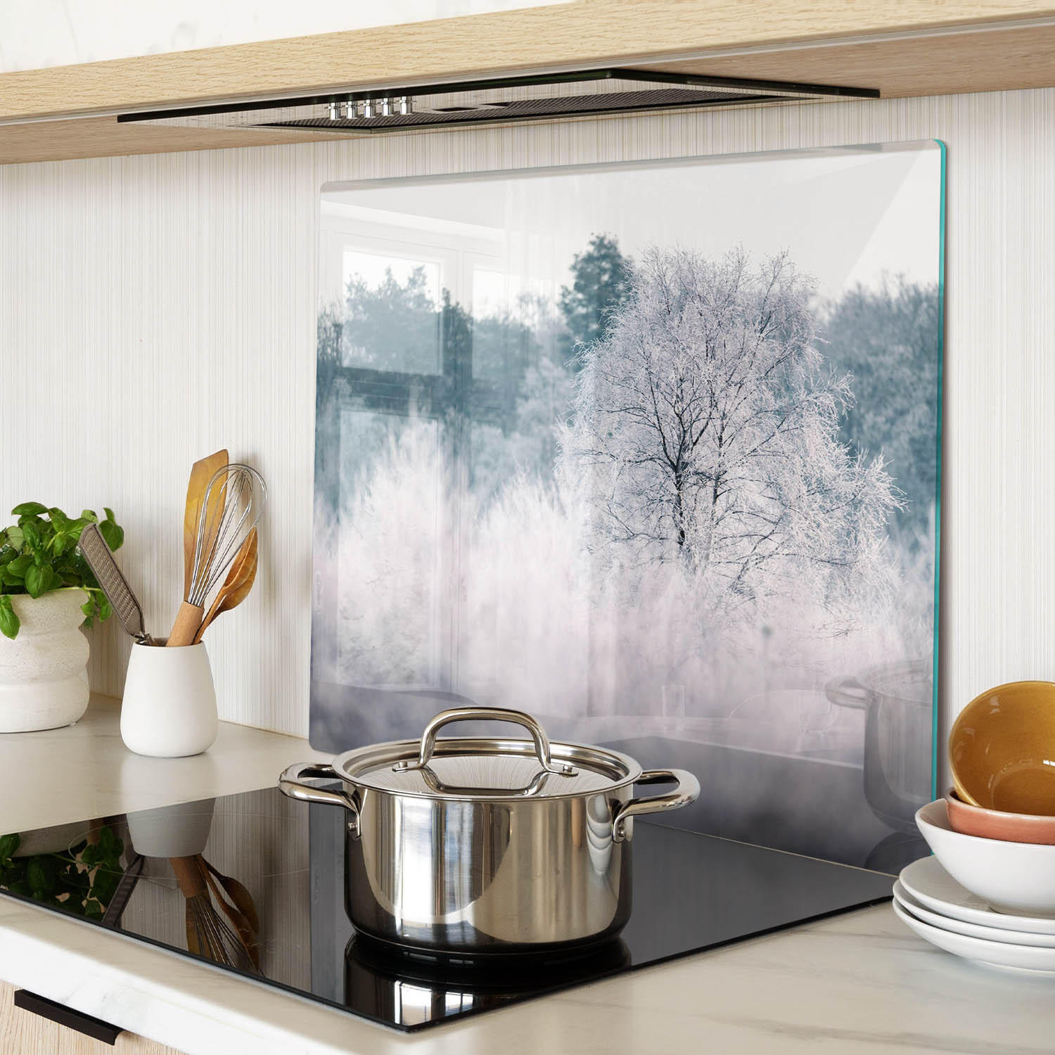 GLASPLATTE 60x52 cm Winterbäume - Grau, Glas (60/0.4/52cm) - TULUP