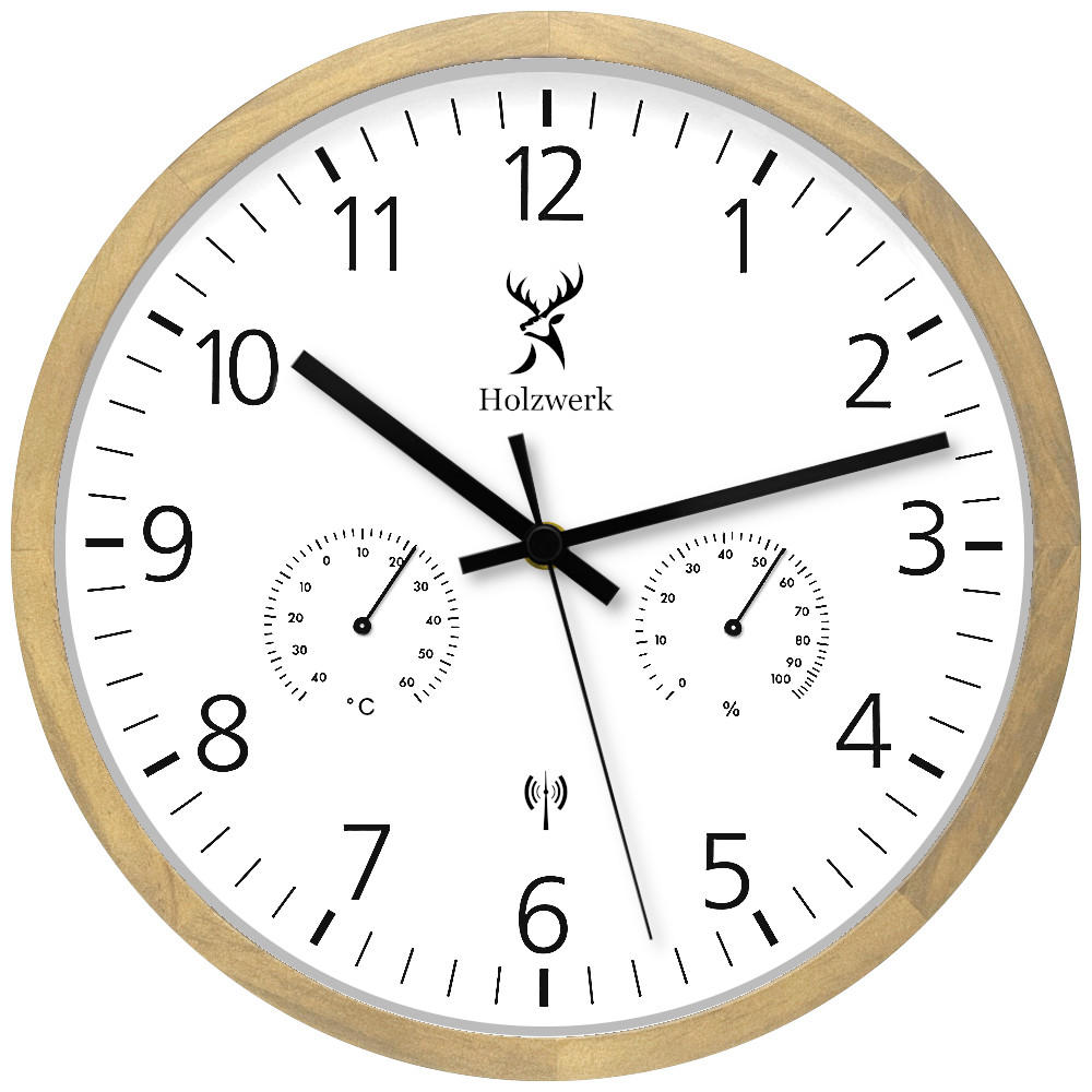 WANDUHR Holz Designer MEERSBURG (FUNK) Wand Uhr, beige, weiß - Beige/Schwarz, Glas/Holz (30/30/4.2cm) - Holzwerk