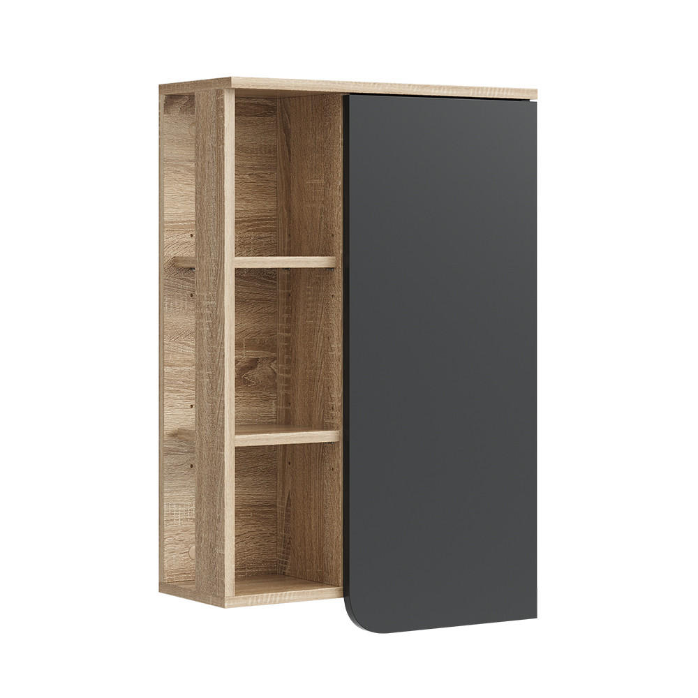 BADSCHRANK Karen Anthrazit 50 x 75 cm mit Tür und offenen Fächern - Anthrazit, Holzwerkstoff (50/75/20cm) - Vicco