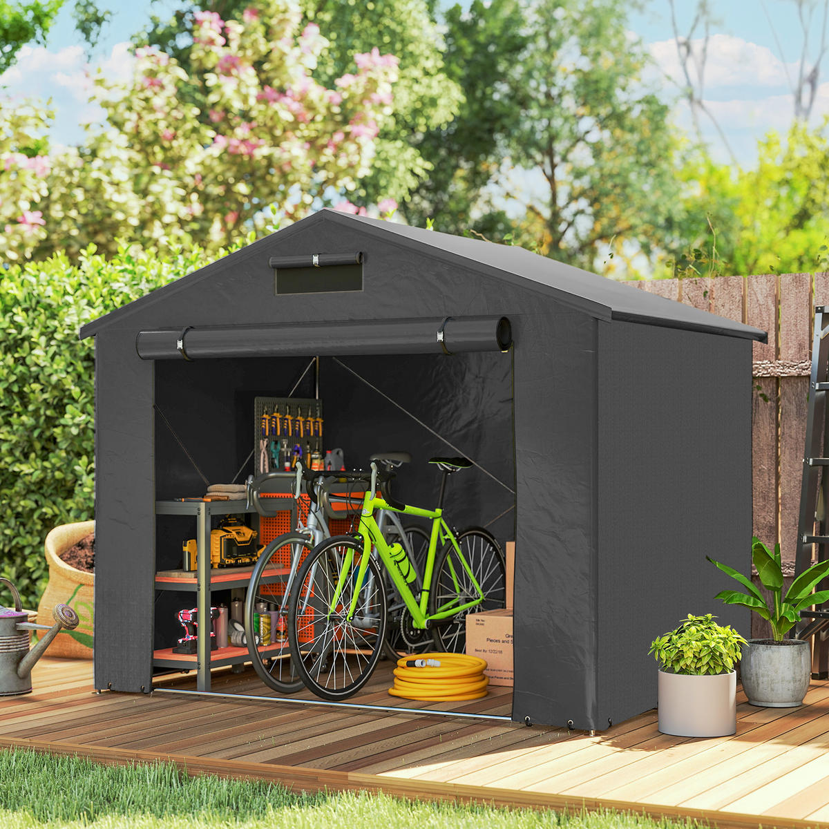 ZELTGARAGE DE-08132 wasserdicht mit aufrollbarer Tür & Belüftung Dunkelgrau - Dunkelgrau, Metall (180/202/247cm) - ComfortXL