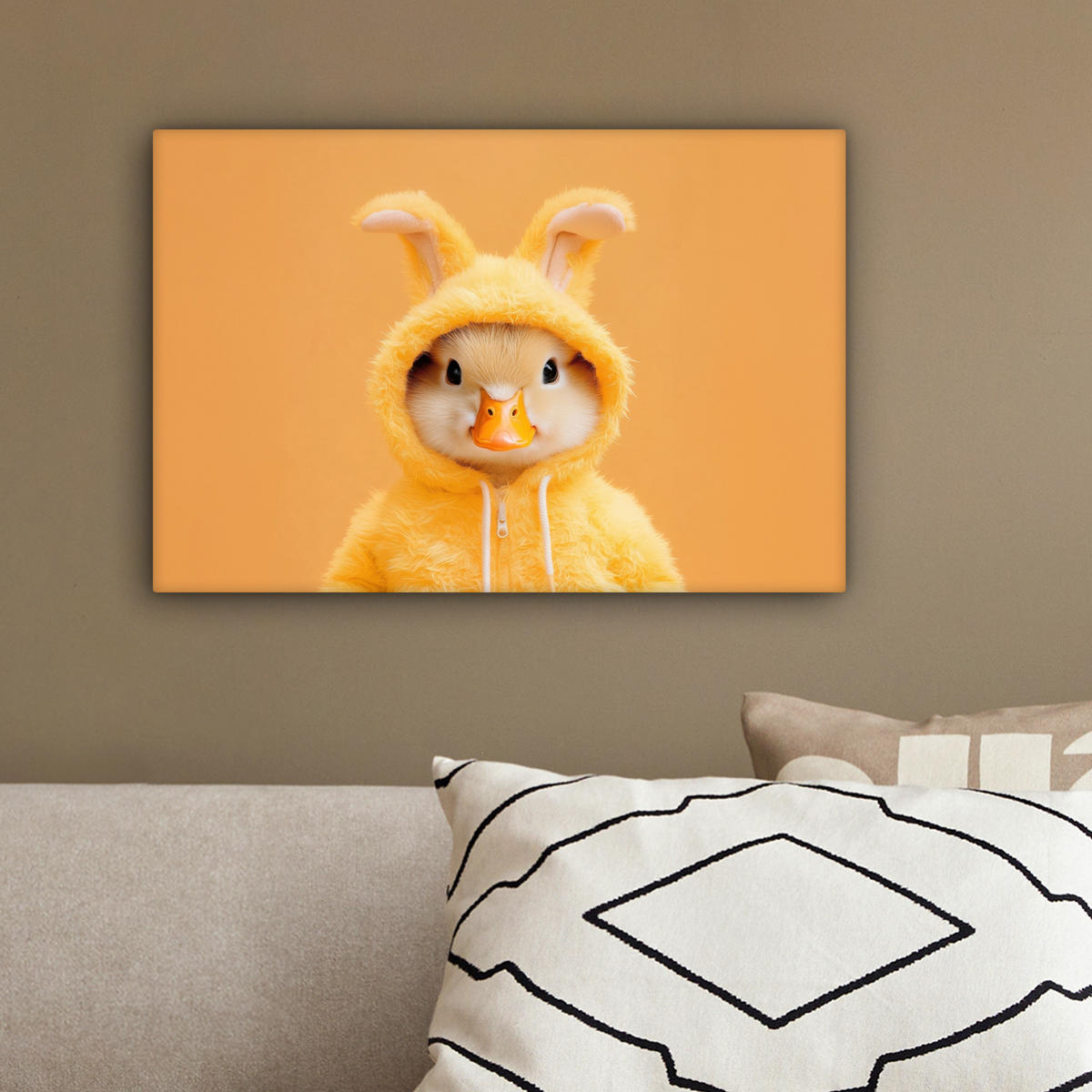 LEINWANDBILD Osterhase - Kostüm - Ente Deko Schlafzimmer 30x20 cm - Gelb, Textil (30/20cm) - MuchoWow