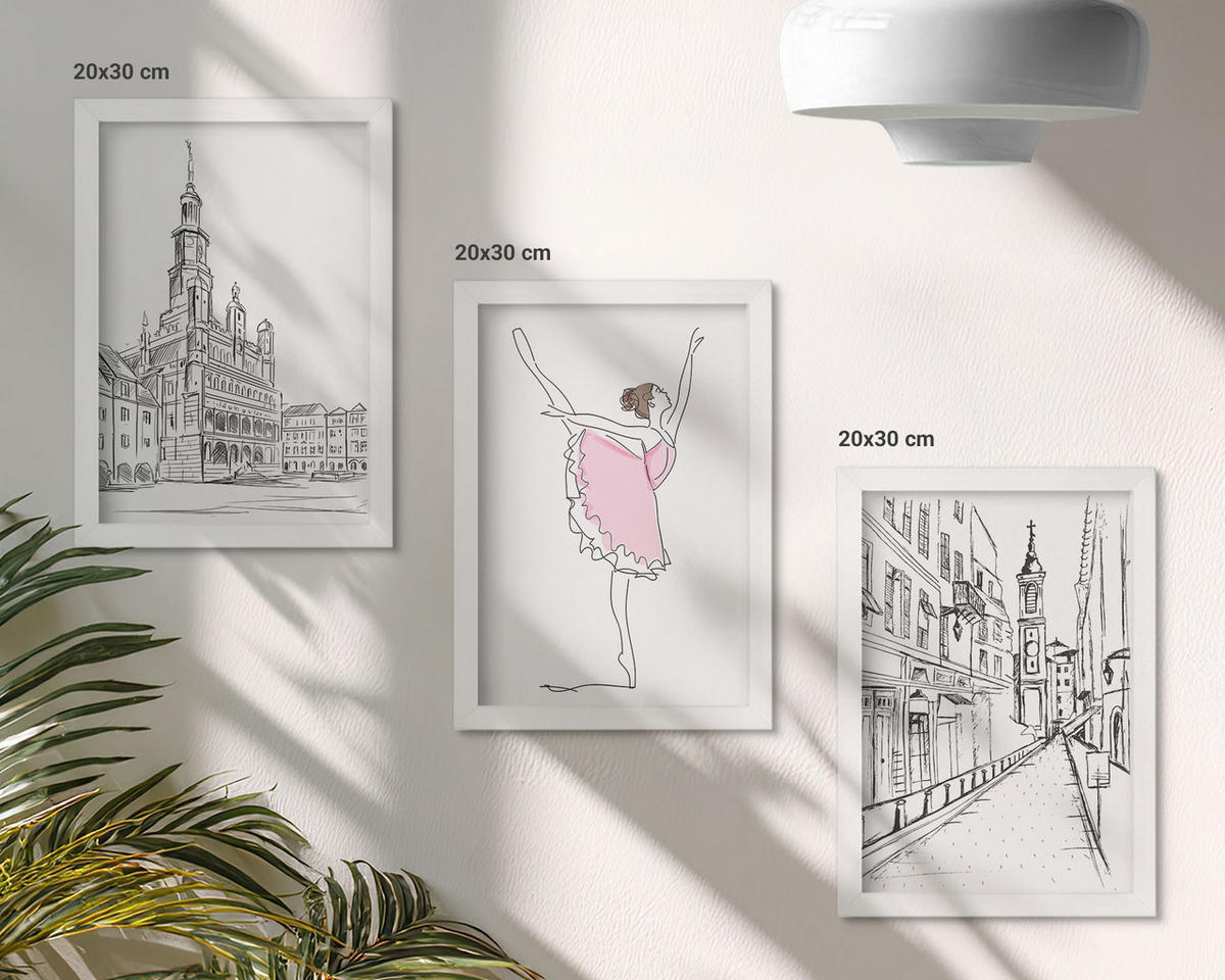 BILDER SET 3er Set - 20x30 cm Weißer Rahmen - Stilvolle Ballerinen und Architektur - Weiß, Kunststoff (20/30cm) - TULUP