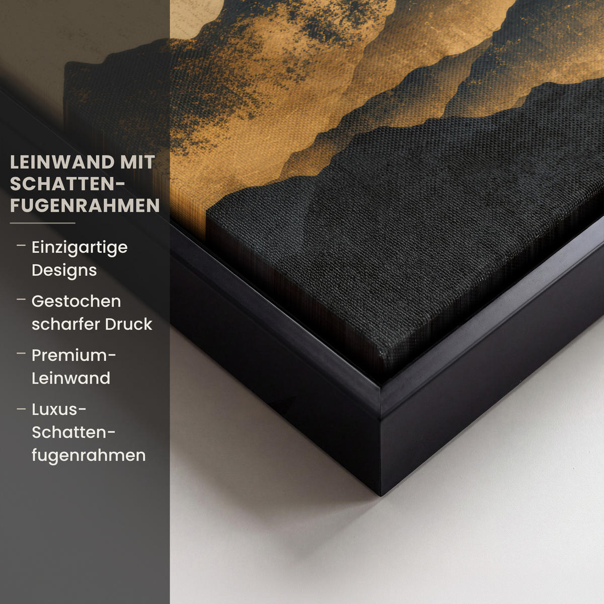 LEINWAND Bilder mit Rahmen - Goldene Berge bei Mondschein - 30x20 - Goldfarben, Textil (30/20cm) - MuchoWow