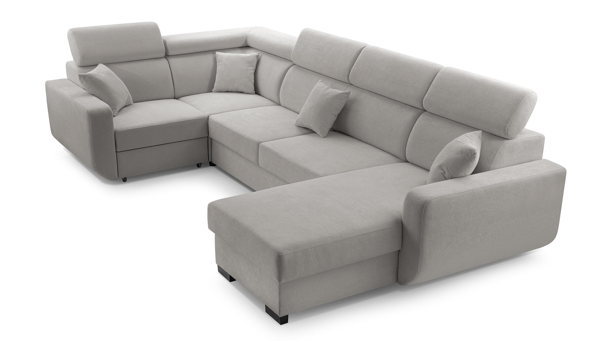 WOHNLANDSCHAFT CASTELLO Grau Plüsch-Stoff mit Schlaffunktion - Grau, Holz (337/97/184cm) - MASSENO