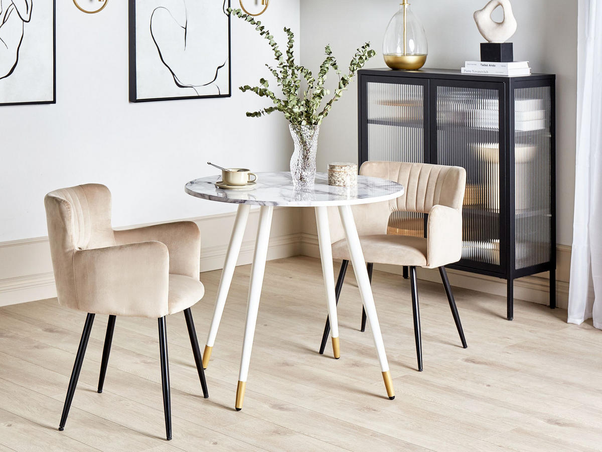 ESSTISCH 80/75 cm Marmor Rund Gutiere - Weiß, Holzwerkstoff (80/80/75cm) - Beliani