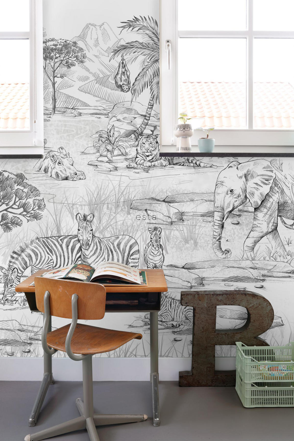 FOTOTAPETE Dschungeltiere 250 x 279 cm - Schwarz, Papier (250/279cm) - ESTAhome