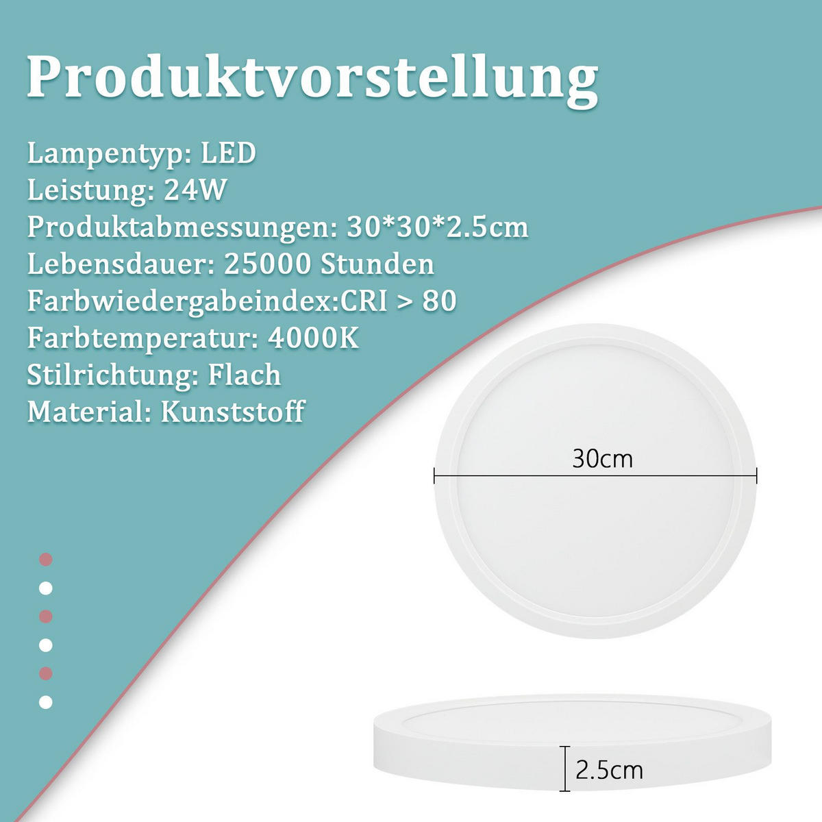 LED-DECKENLEUCHTE Diana 30 cm - Weiß, Kunststoff (30/30/2.5cm) - Nettlife