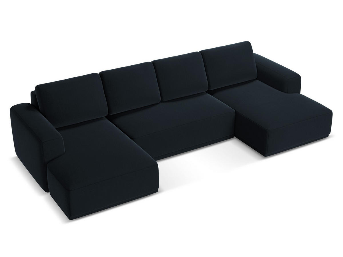 WOHNLANDSCHAFT Samt Stoff Blau - Blau/Schwarz, Kunststoff/Textil (333/91/160cm) - Makamii