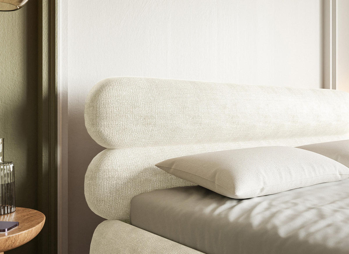 POLSTERBETT Roule Cremeweiß Chenille mit schwarzen Metallbeinen 160 cm - Creme/Schwarz, Textil/Metall (160/200cm) - Selsey