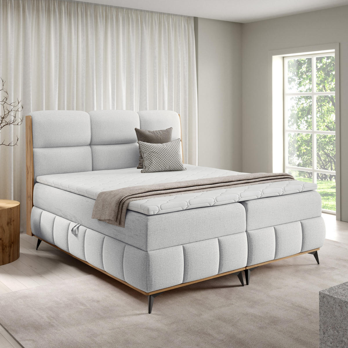 BOXBETT mit Stauraum und Topper 140x200 cm in Hellgrau - Hellgrau, Metall (140/200cm) - Home Collective