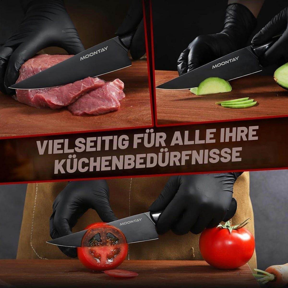 KÜCHENMESSER Allzweckmesser Schwarz Holzgriff Edelstahl - Schwarz, Metall (26cm)