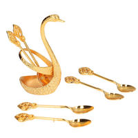 BESTECK-SET Gold Löffelhalter, Schwan, elegant, mirror polish - Goldfarben, Metall