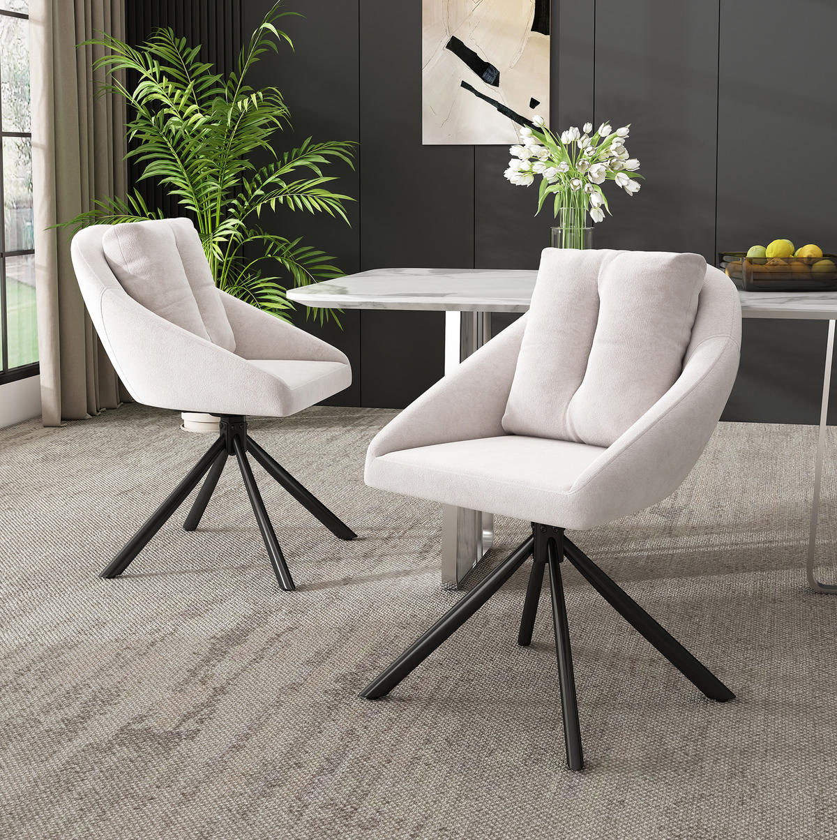 DREHSTUHL ergonomisch Samt Beige 6er-Set - Beige, Metall (54/79/65.2cm) - Meubliv