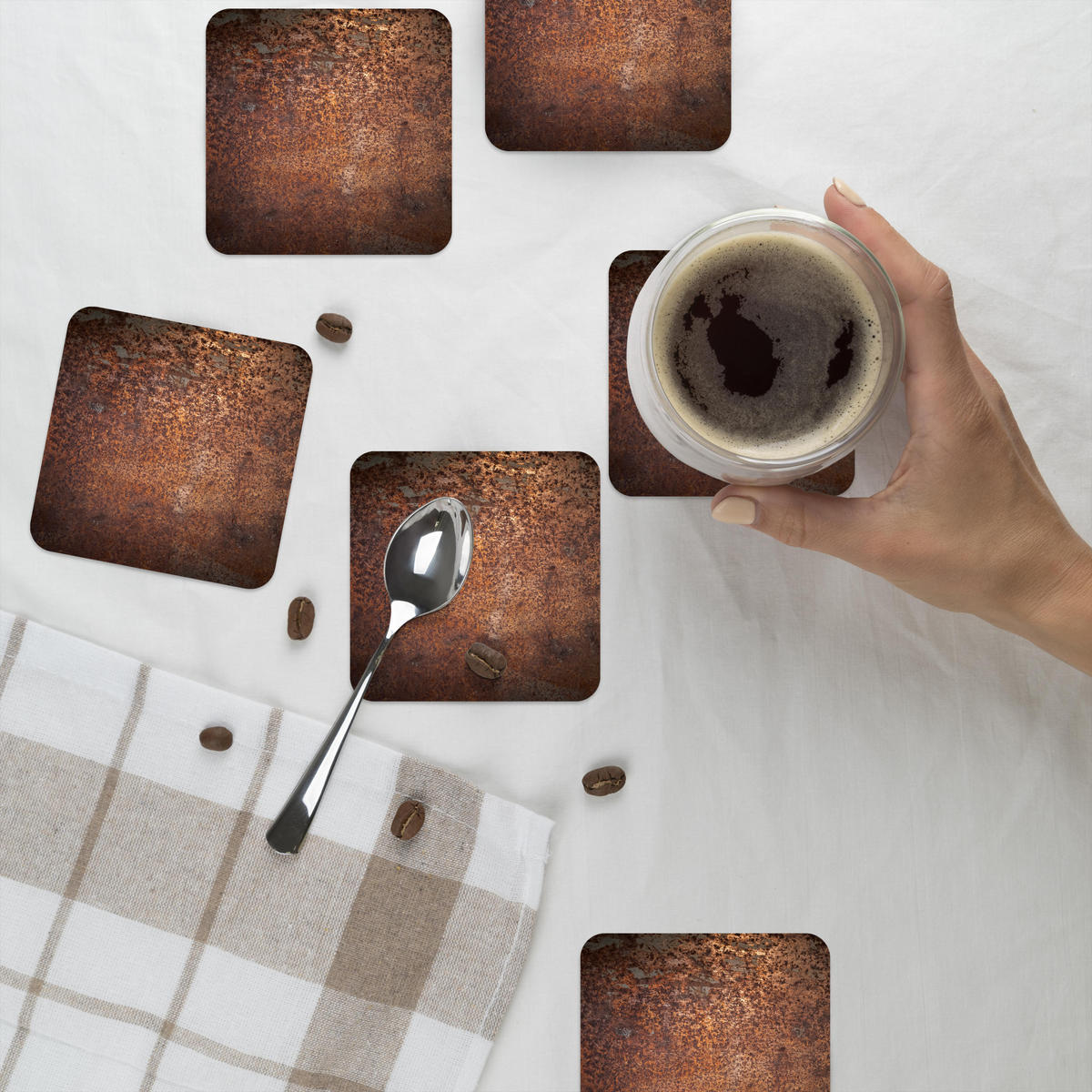 GLASUNTERSETZER 6er-Set Stahl - Rost - Bronze - Struktur 10x10 cm - Rostfarben, Naturmaterialien (10/0.2cm) - MuchoWow