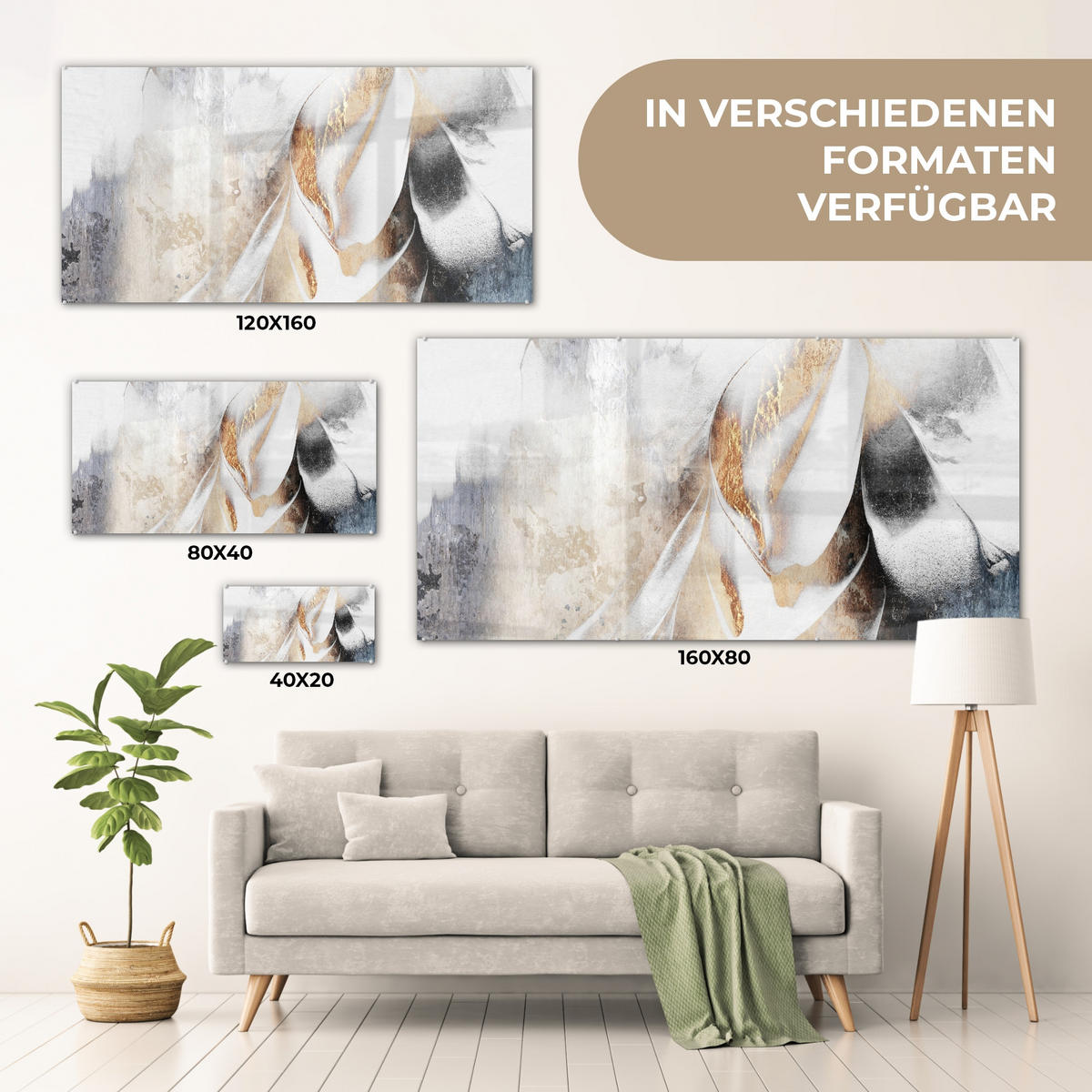 ACRYLGLASBILD Luxus - Abstrakt - Gold - Weiß 120x60 cm - Goldfarben, Glas (120/60cm) - MuchoWow