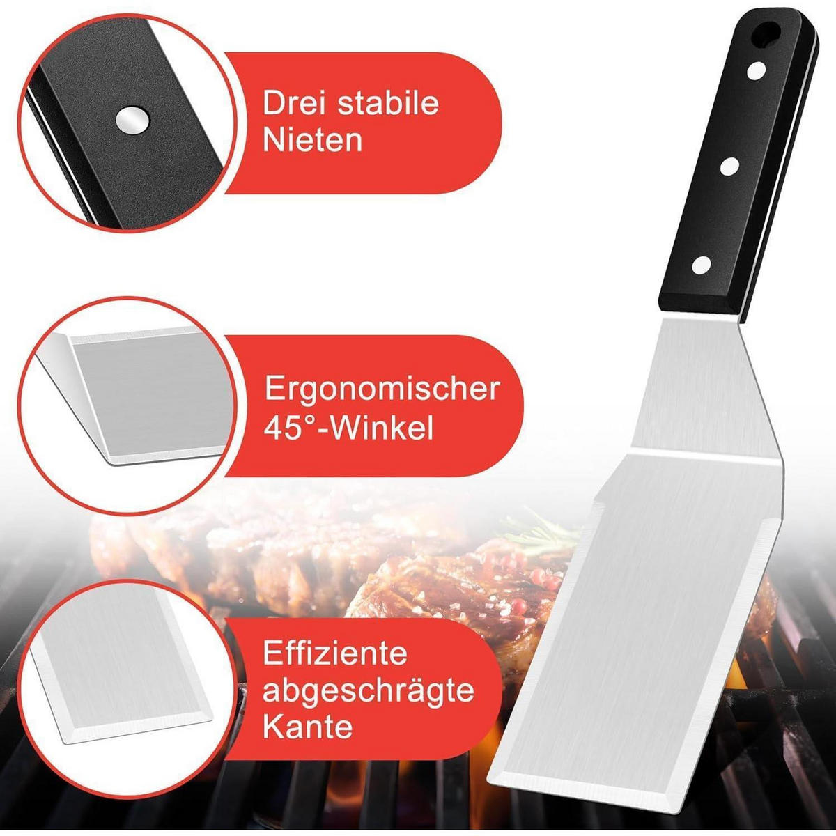 GRILLSPACHTEL 3er Set Edelstahl ABS Kunststoffgriff - Multicolor, Metall (7.3/1/36.5cm)